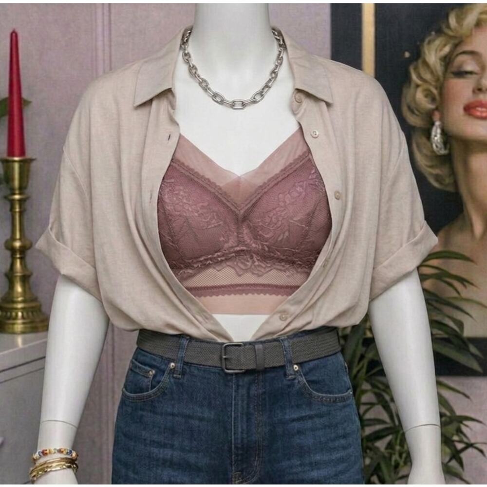 Mauve Lace Bralette - Size Small - Soff Stretch Floral Mesh